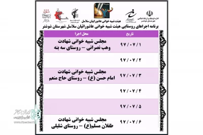 توسط هیئت شبیه خوانی عاشورائیان سلاسل؛

اجرای مجالس شبیه خوانی در روستاهای شهرستان شوشتر