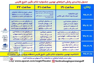 در چهارمین روز نهمین جشنواره تئاتر نگین خلیج فارس؛

فیلم نمایش خیابانی «سوختن و ساختن» از مسجدسلیمان پخش می شود
